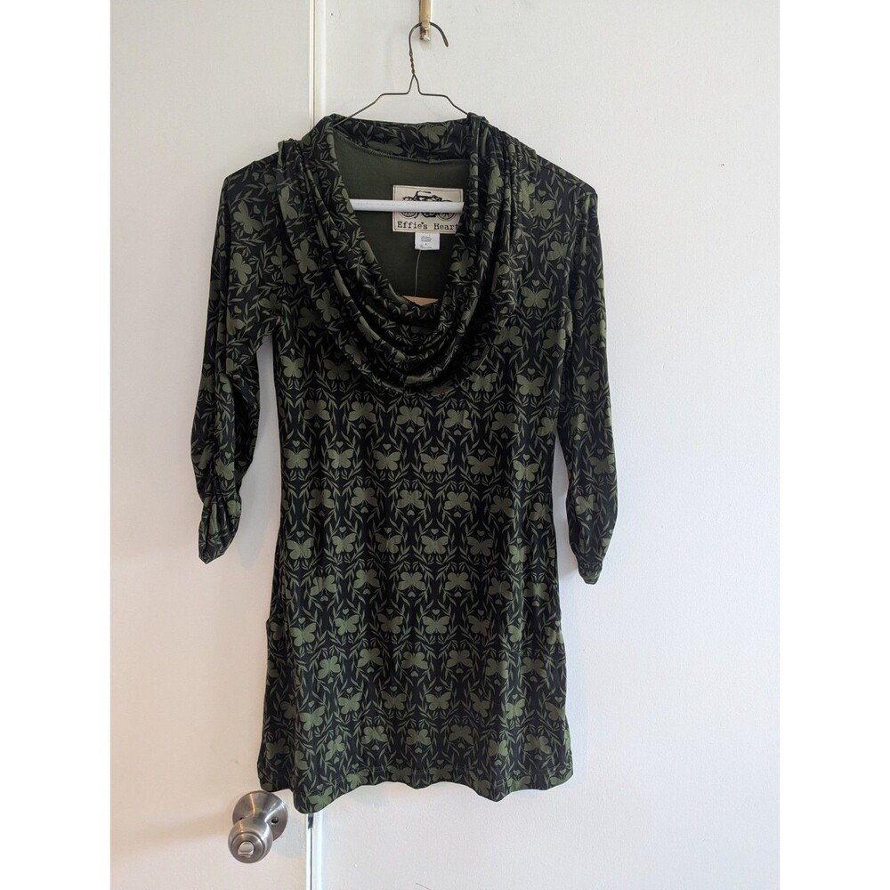 Effie’s Heart Dress Small NWT Green Butterfly Floral Cowl Neck Pockets teacher
